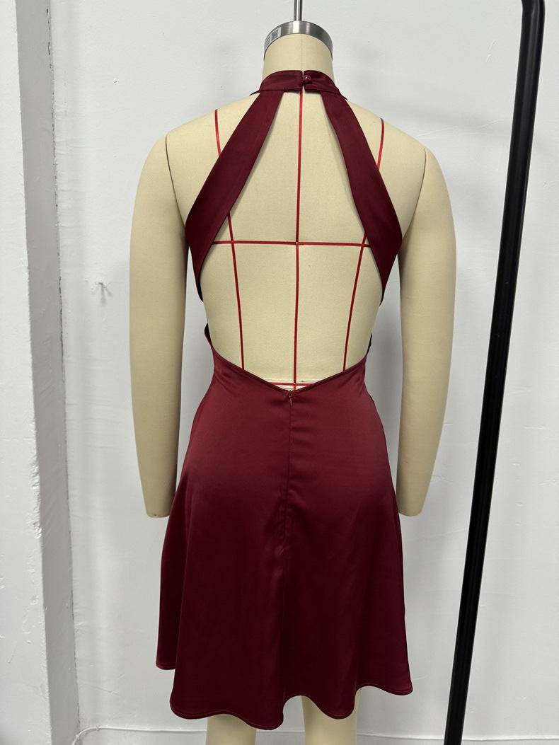 Women's Blue Satin Dress Sexy Elegant Gown 7