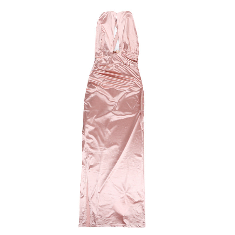 Women Crossover Halter Neck Sexy Cutout Slit Dress 13