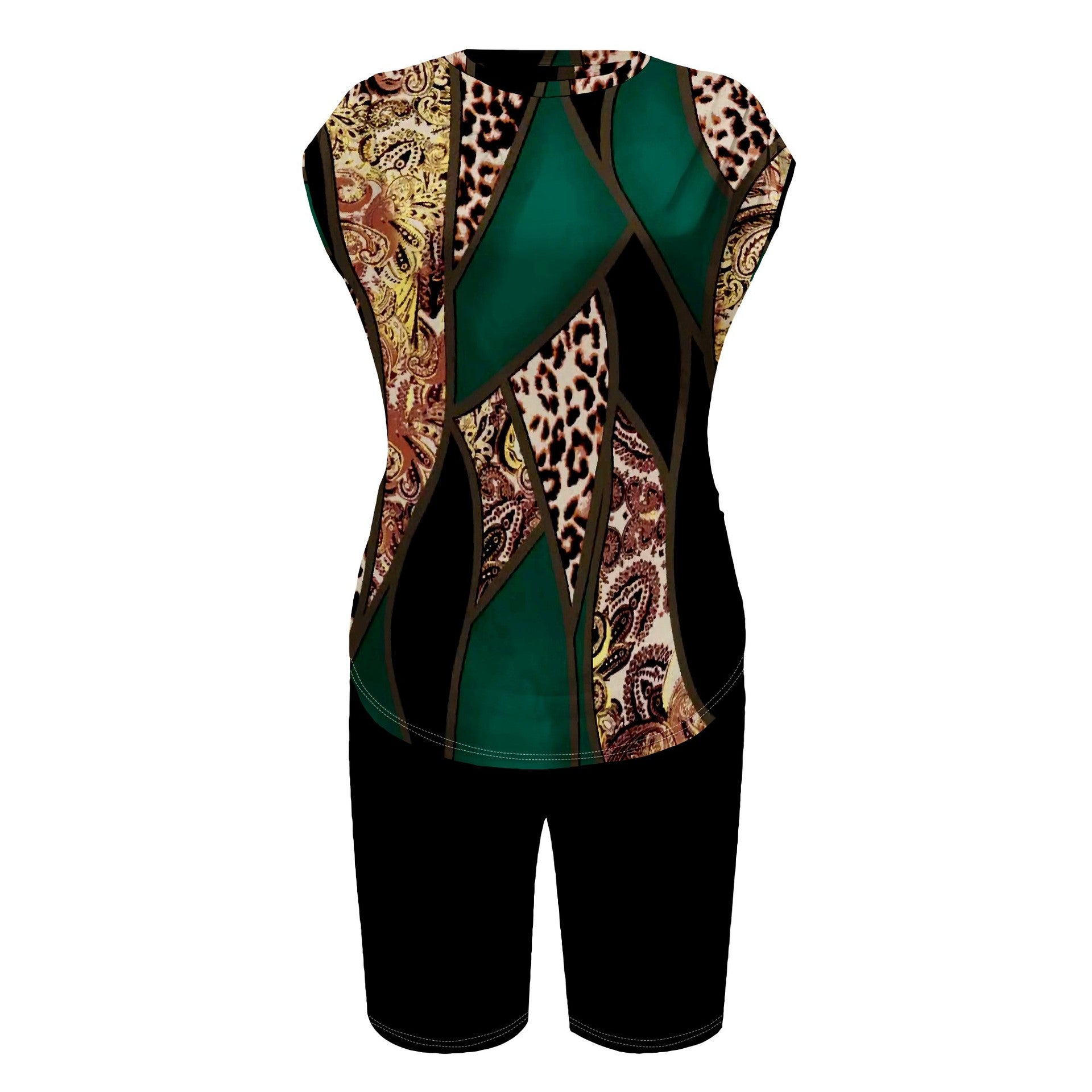 Women Fashion Printed Short Sleeve T-shirt and Shorts Two-piece Set 17