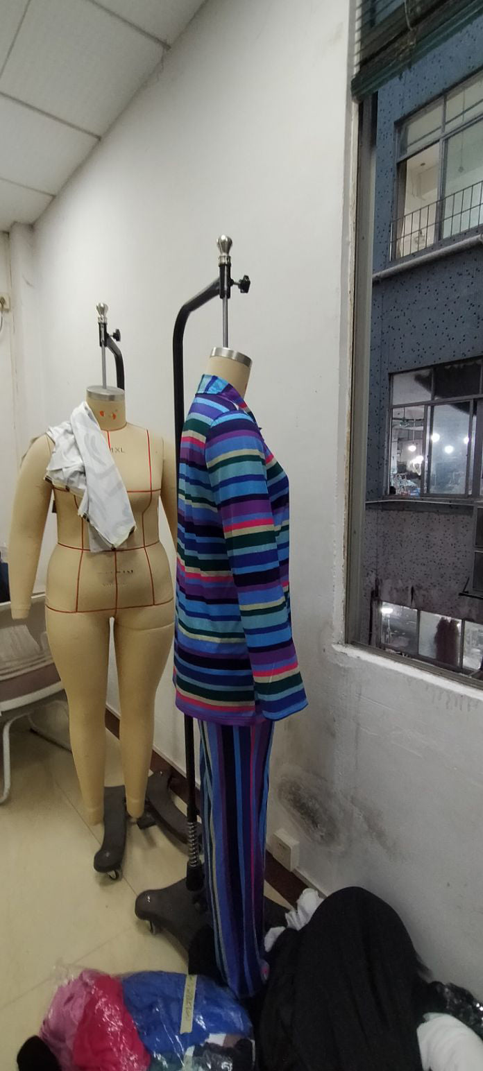 Women striped shirt and trousers two-piece set 9