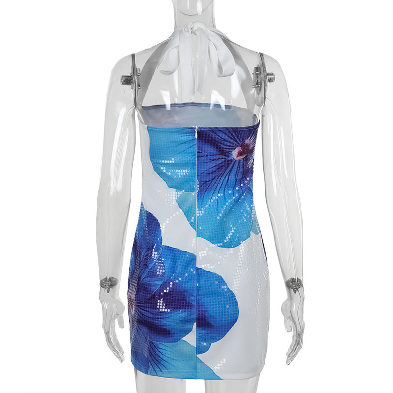 Autumn Floral Sequin Halter Neck Women's Chic Bodycon Dress 20