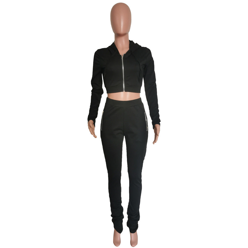 Fashion Casual Women's Hooded Long-Sleeved Top Pants Set Two-Piece Set 17