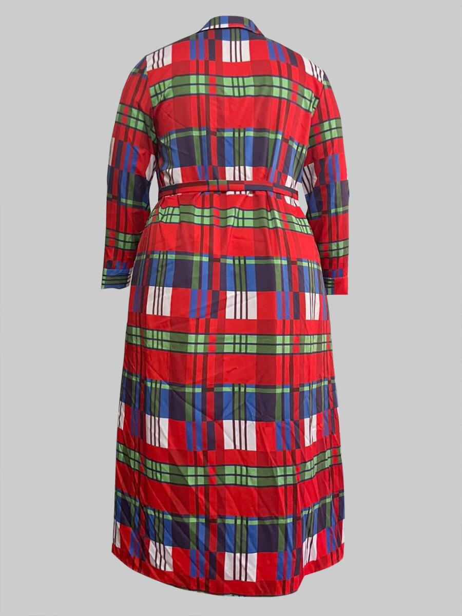 Plus Size Women Plaid Long Sleeve Dress