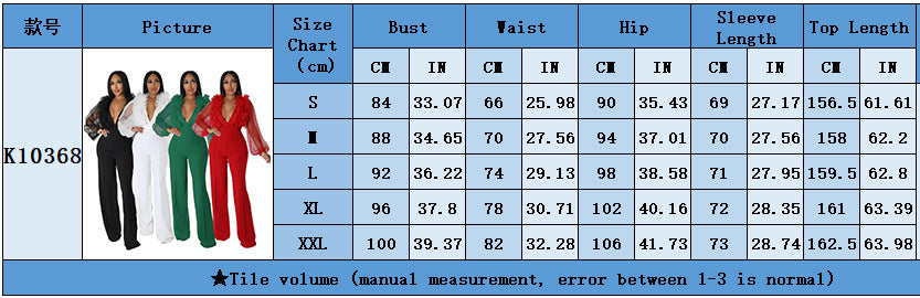 Women Mesh Balloon Sleeve V-Neck Backless Jumpsuit 14