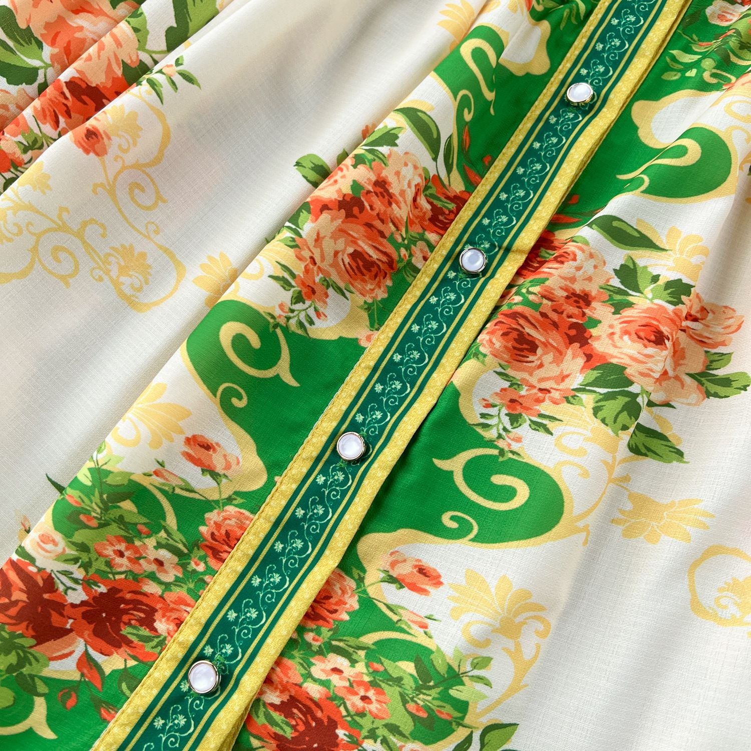 Women French retro print color matching shirt dress 19