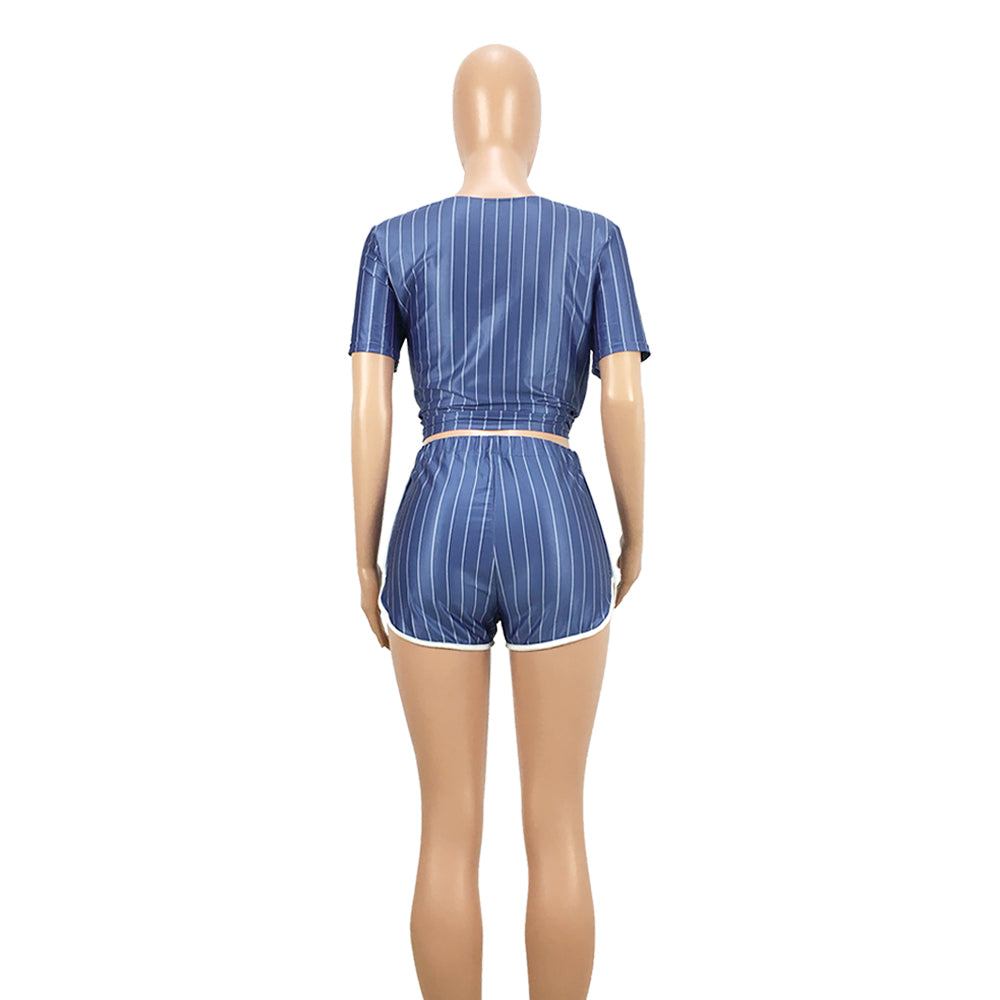 Women Sexy Women Striped Letter Baseball Top and Skirt Two-piece Set 44