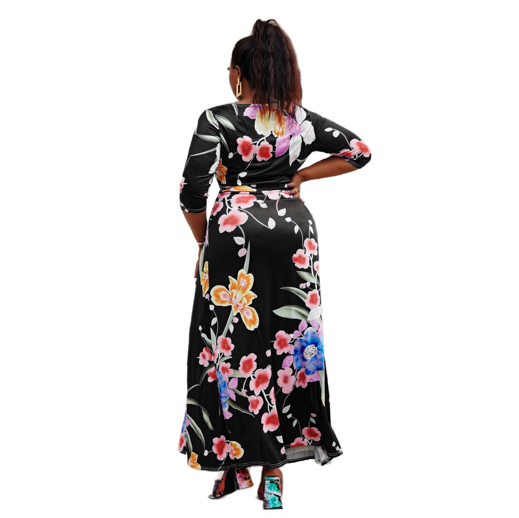 Women V-neck Half-Sleeve Slit Dress Bohemian Beach Maxi Dress 7