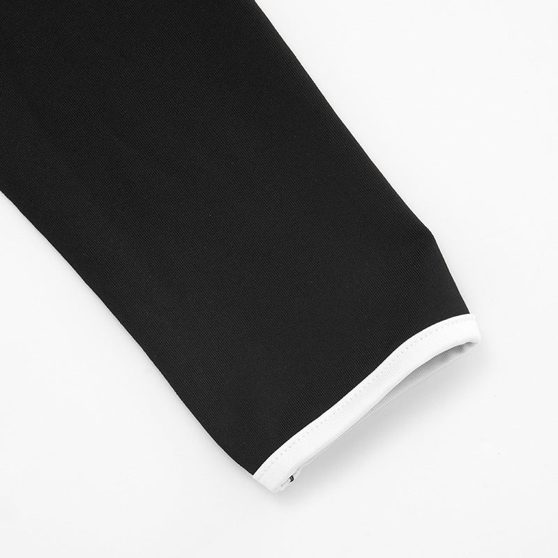 Women's Autumn Winter Solid Color Patchwork Color Block Trim Long Sleeve Top Slim Pants Set 20