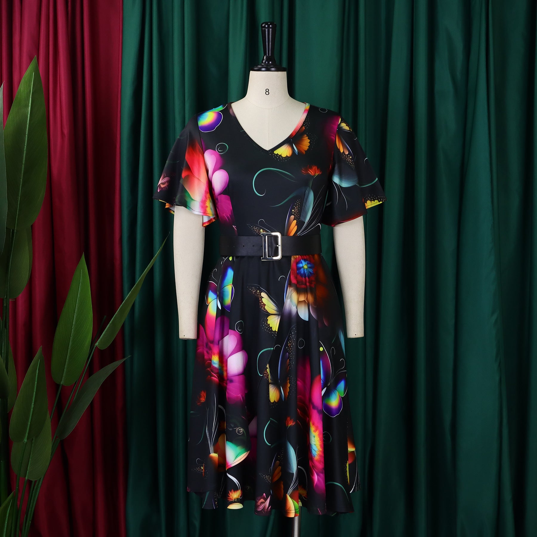 Plus Size African Women Lace Up Print Dress 22