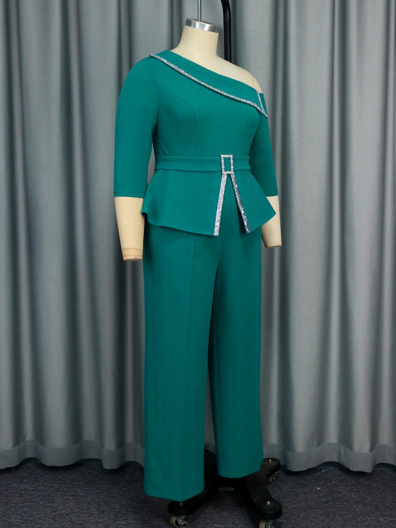 Fashion Slash Shoulder Elegant Beaded High Waist Formal Party Jumpsuits 6