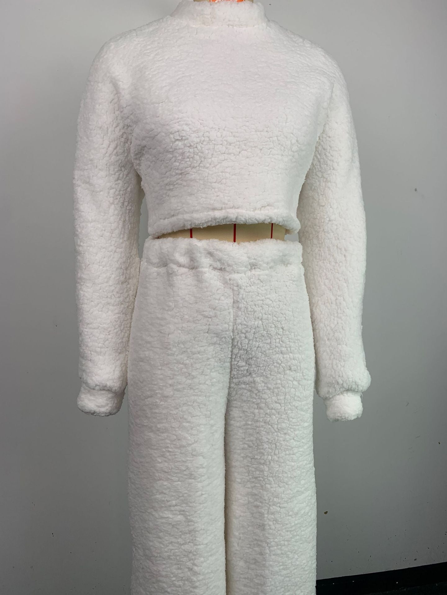 Women Casual Lounge Clothes Loose Sherpa Long Sleeve Top and Pant Two-piece Set 20