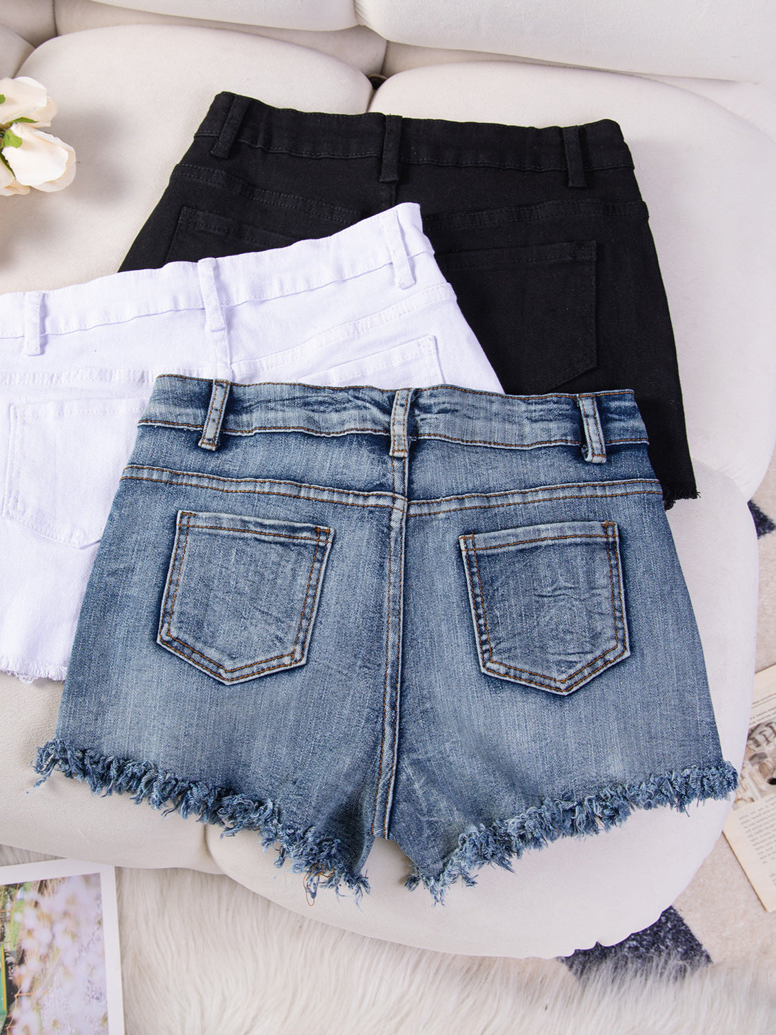 Sexy Casual High-Waist Plus Size Ripped Denim Shorts 5