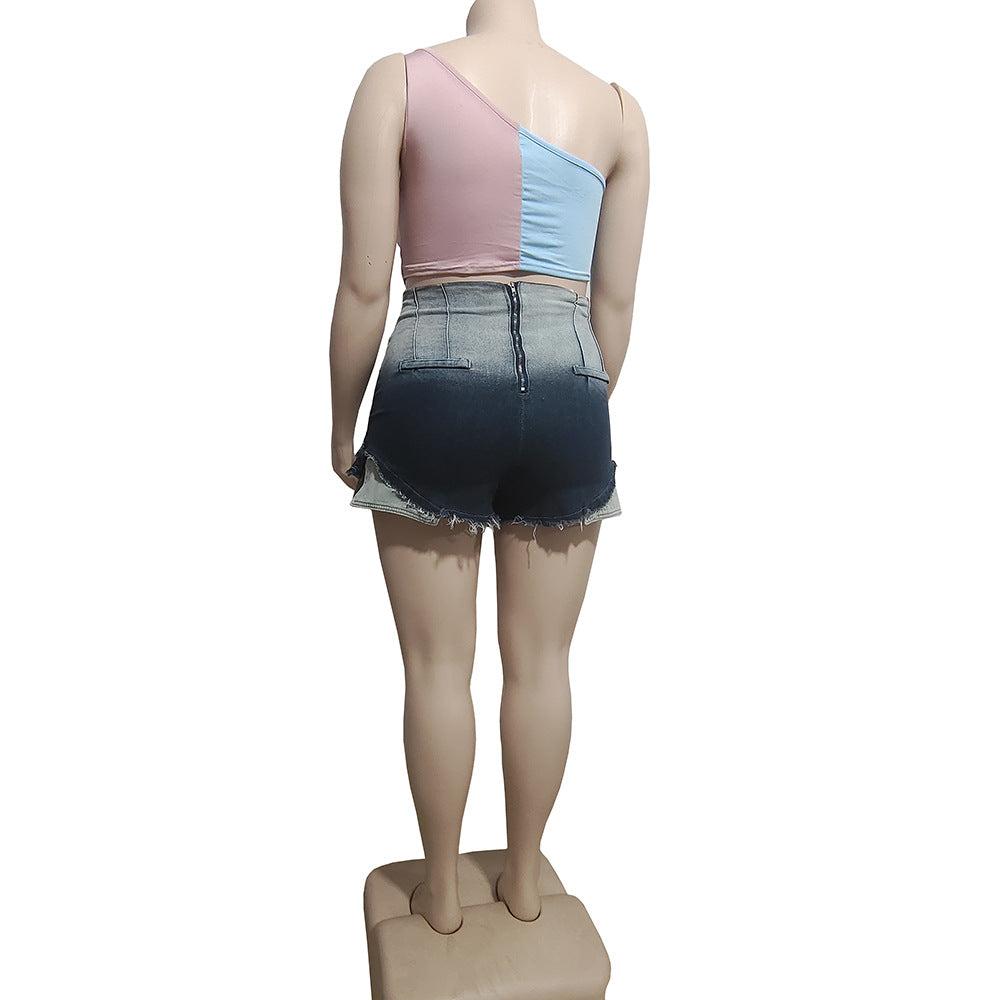 Women's Summer Fashion Sexy High Waist Ombre Tassel Large Pocket Denim Pants 11