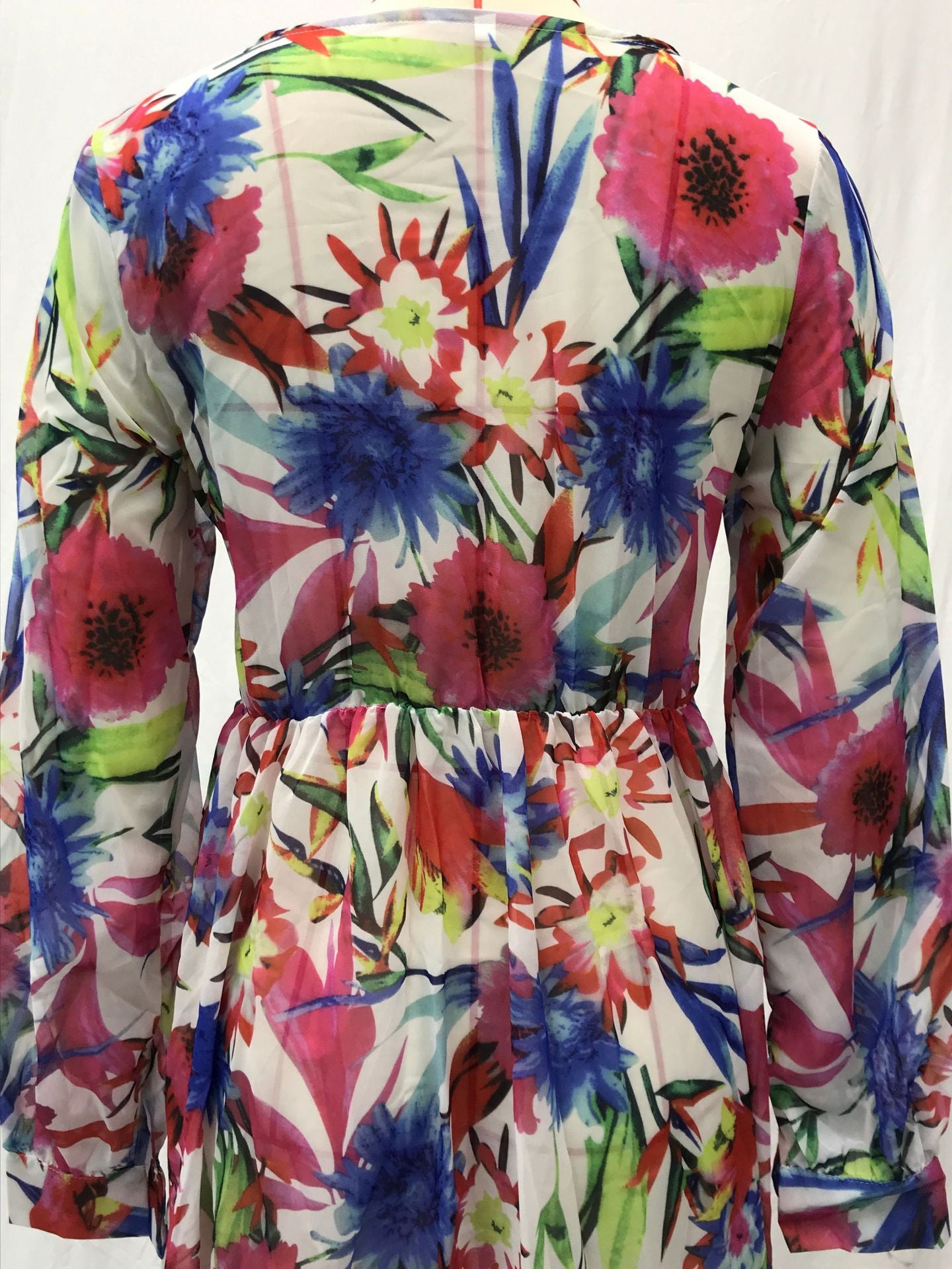 Summer Lantern Sleeve Sexy Deep V Neck Leaf Print Long Dress 21