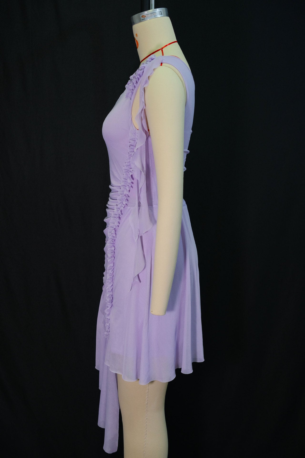 Women's Autumn Fashion One Shoulder Ruffle Hem Asymmetrical Solid Color Dress 11