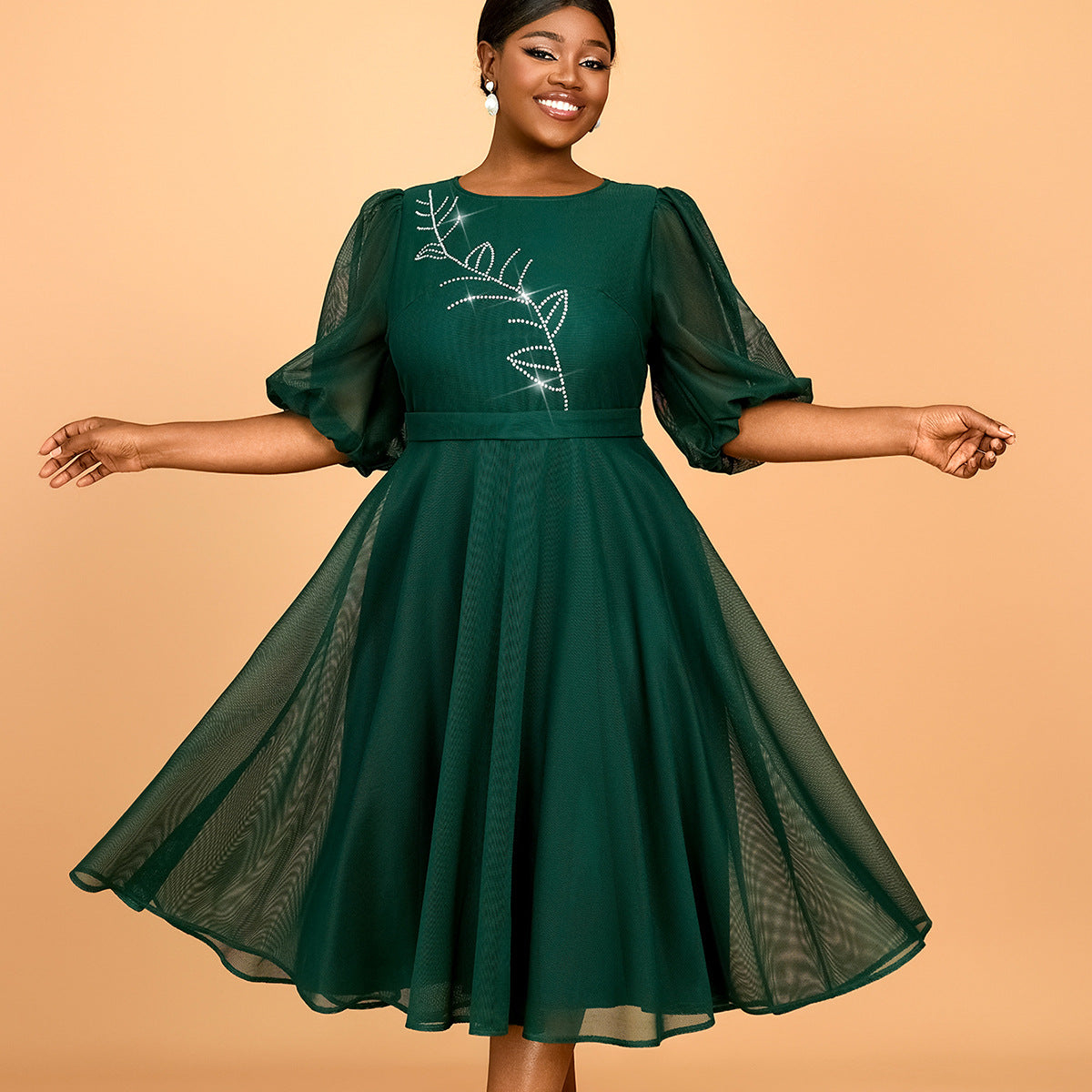 Women Plus Size Puff Sleeve Formal Party Dress 3