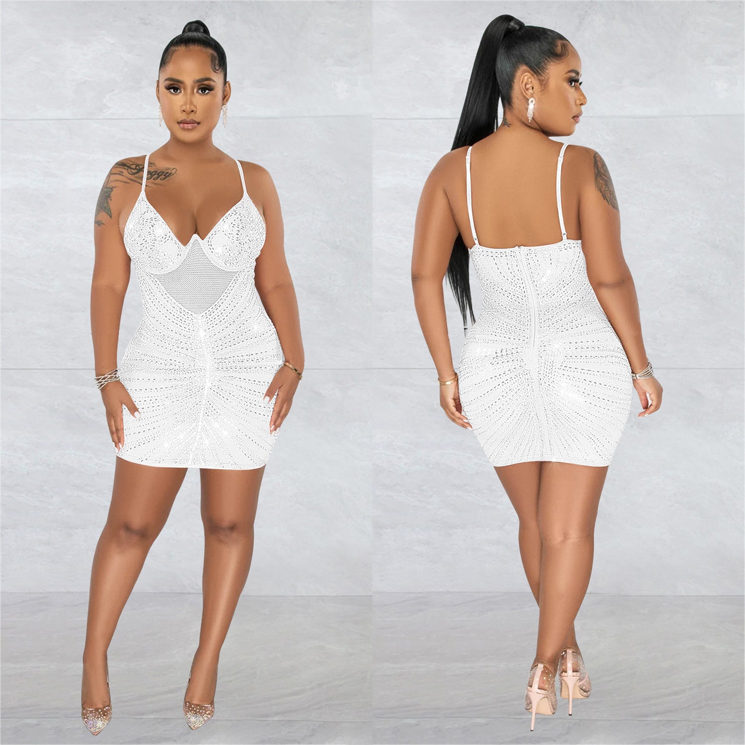 Women's Fashion Beaded Mesh straps Sleeveless club Dress 6