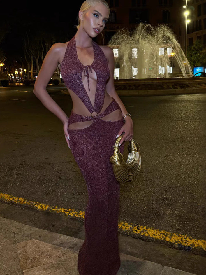 Sheer Halter Neck Knitted  Beach Holiday Dress 8