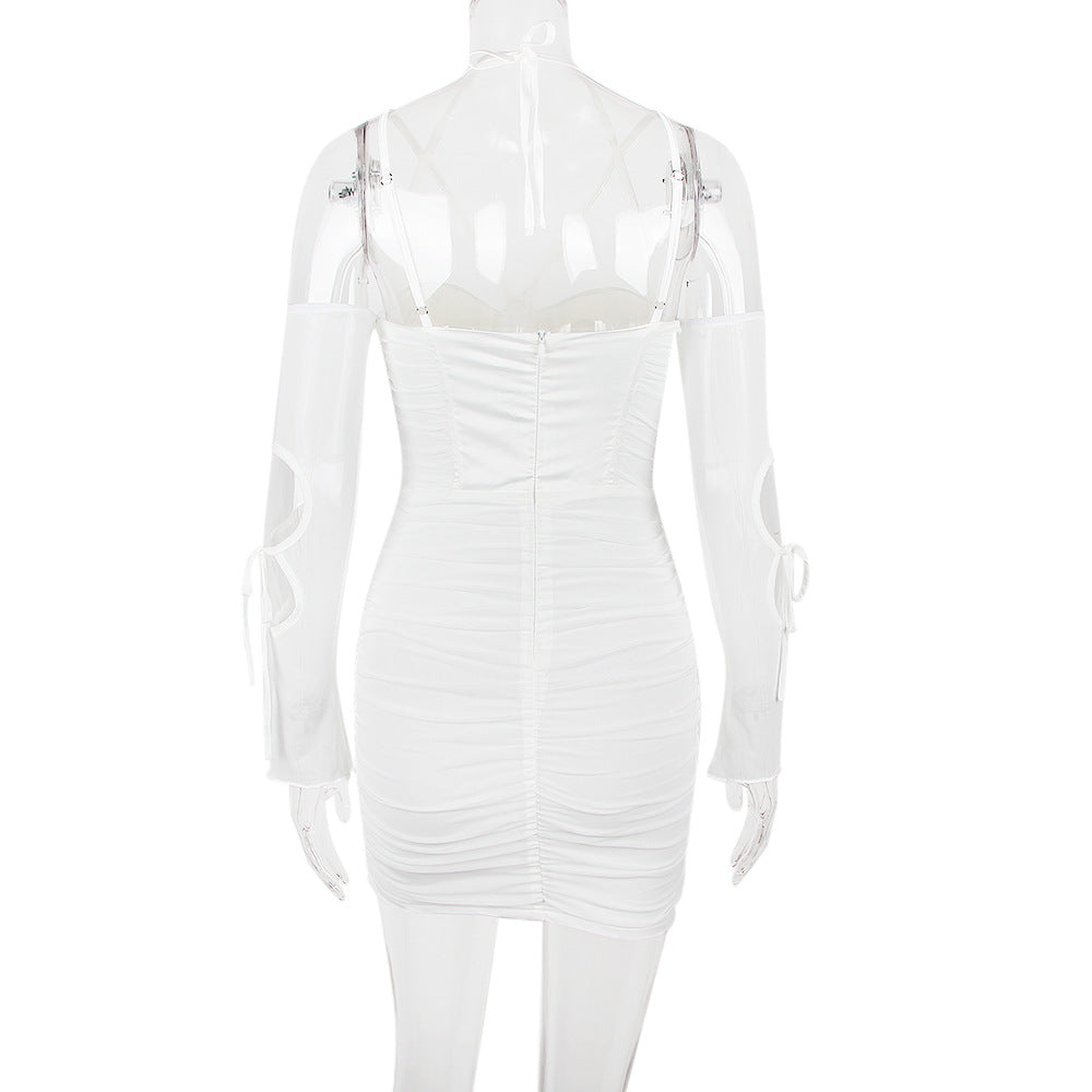 Sexy Strap Low Back Long Sleeve Women's Hollow Slim Dress 9