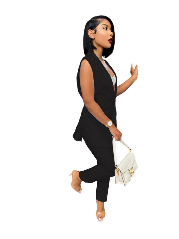 Women Casual Sleeveless Blazer and Pants Two Piece Set 7