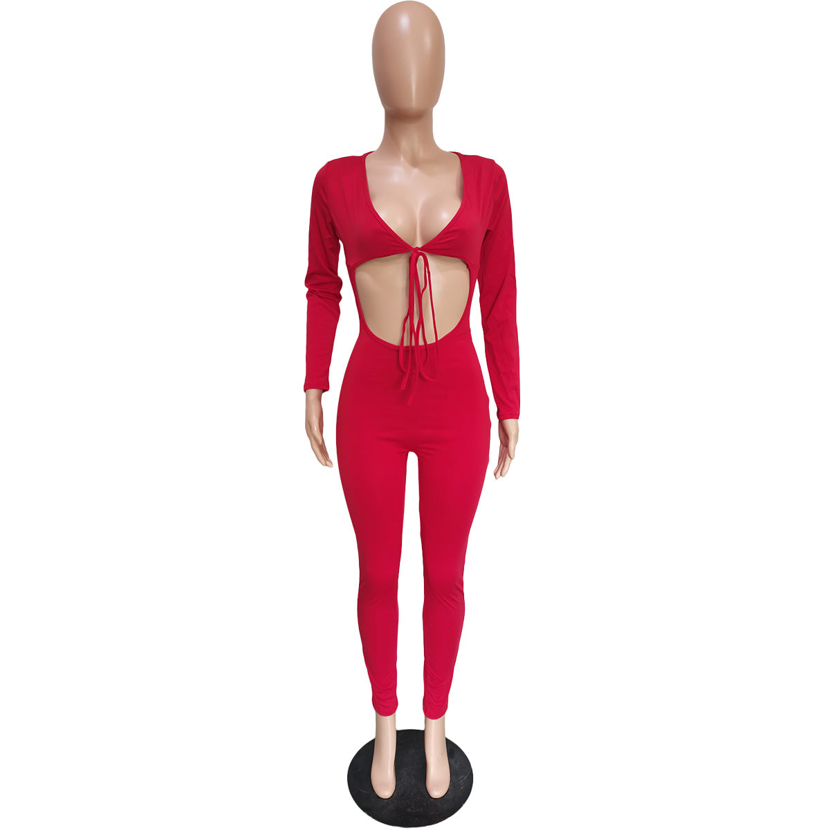 Women's Autumn Solid Color Lace-up Cutout Jumpsuit 21