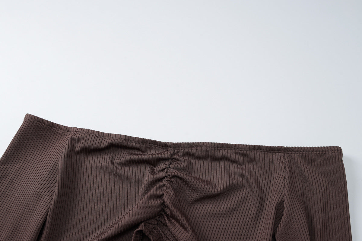 Women Off Shoulder long-sleeved Top Bell Bottom Pant two-piece set 13