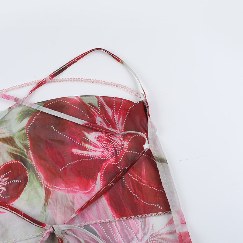 Women See-Through Print Holidays Summer Sexy Slit Dress 18