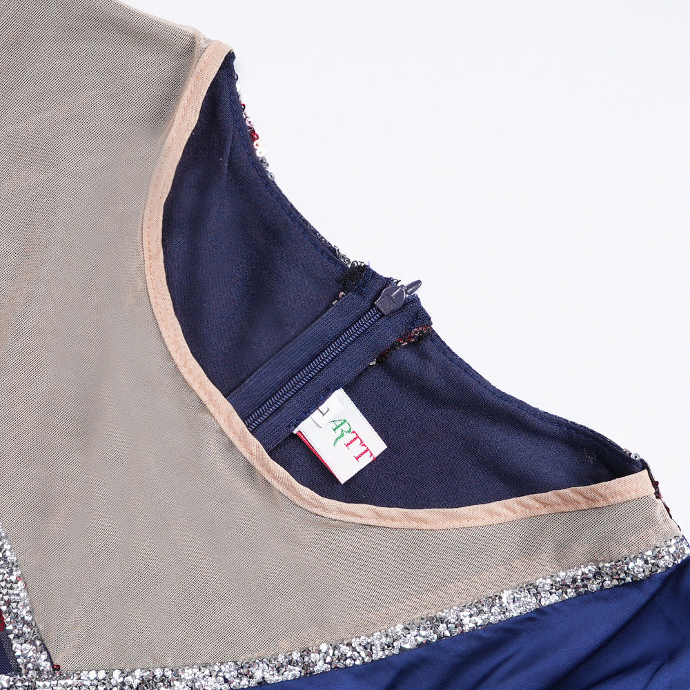 Patchwork Contrast African Women's Plus Size High Waist Sequin Long Dress 18