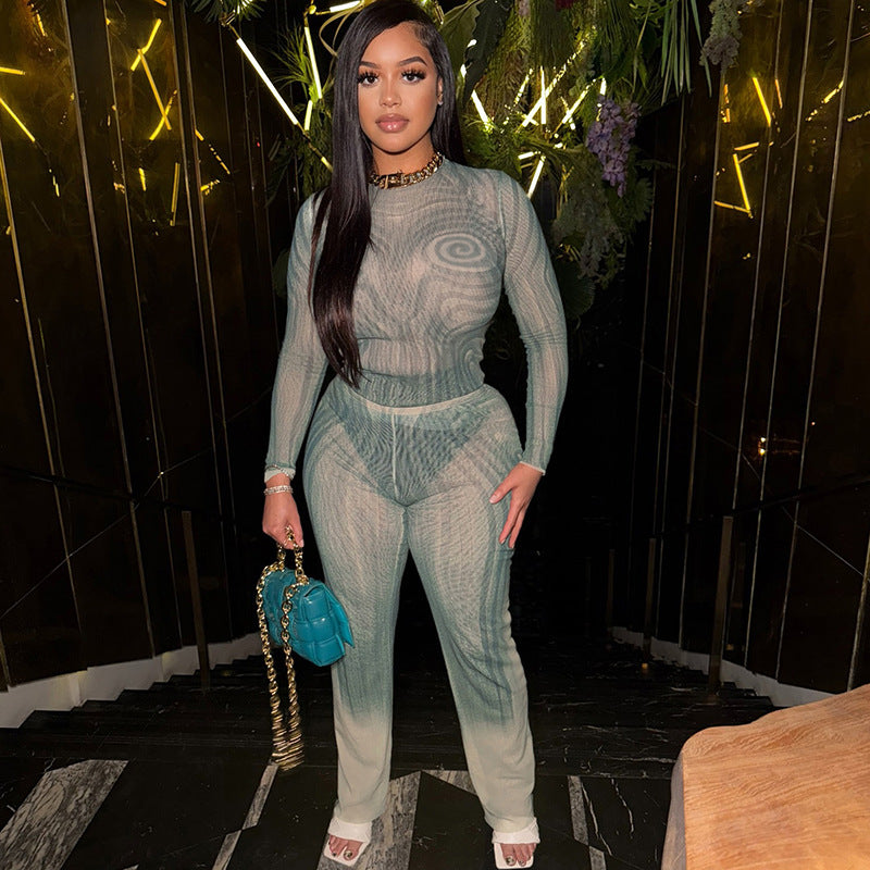 Women's Summer Fashionable Sexy Mesh Sheer Sleeveless Bodysuit Pants Set 5