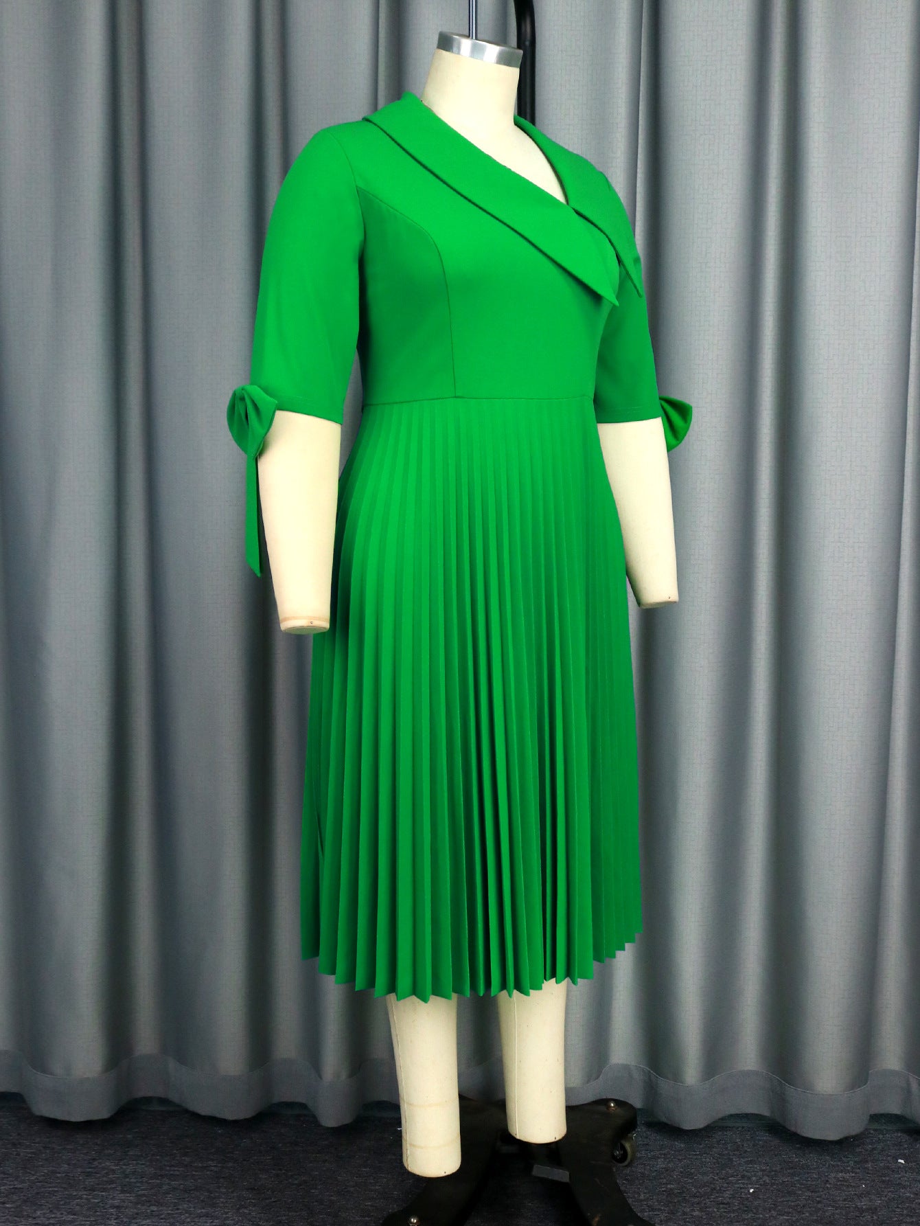 Elegant Asymmetric neck bow tie Loose pleated Formal Party dress 5