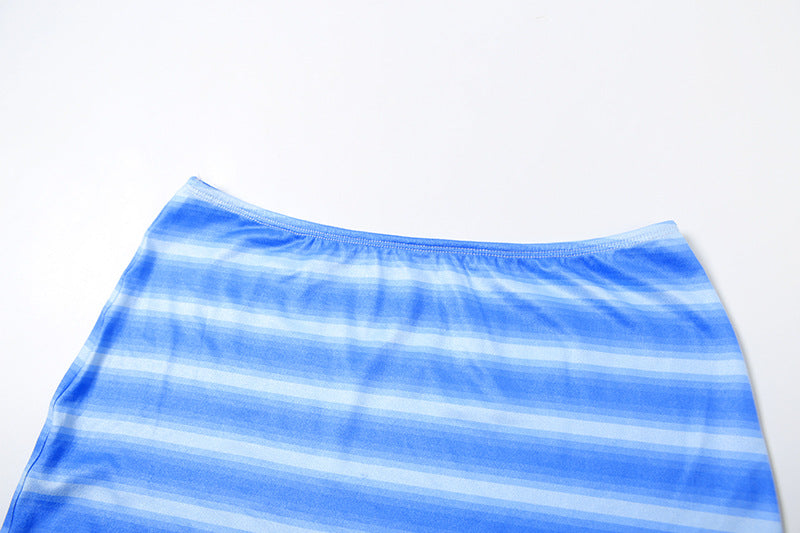 Women Summer Sexy Striped Tank Top and Skirt Two-piece Set 14