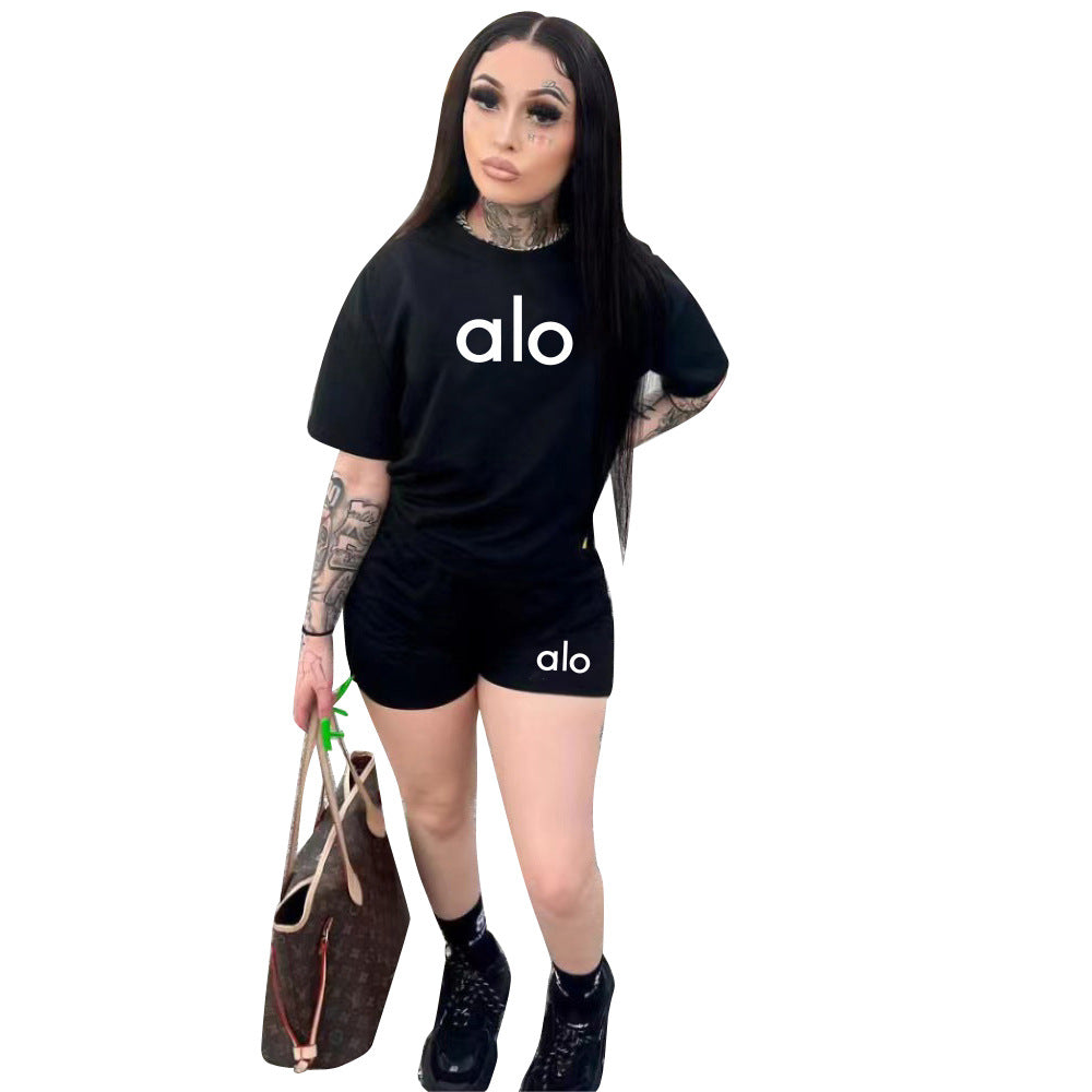 Women Summer Casual Printed Two-Piece Top and Shorts Set