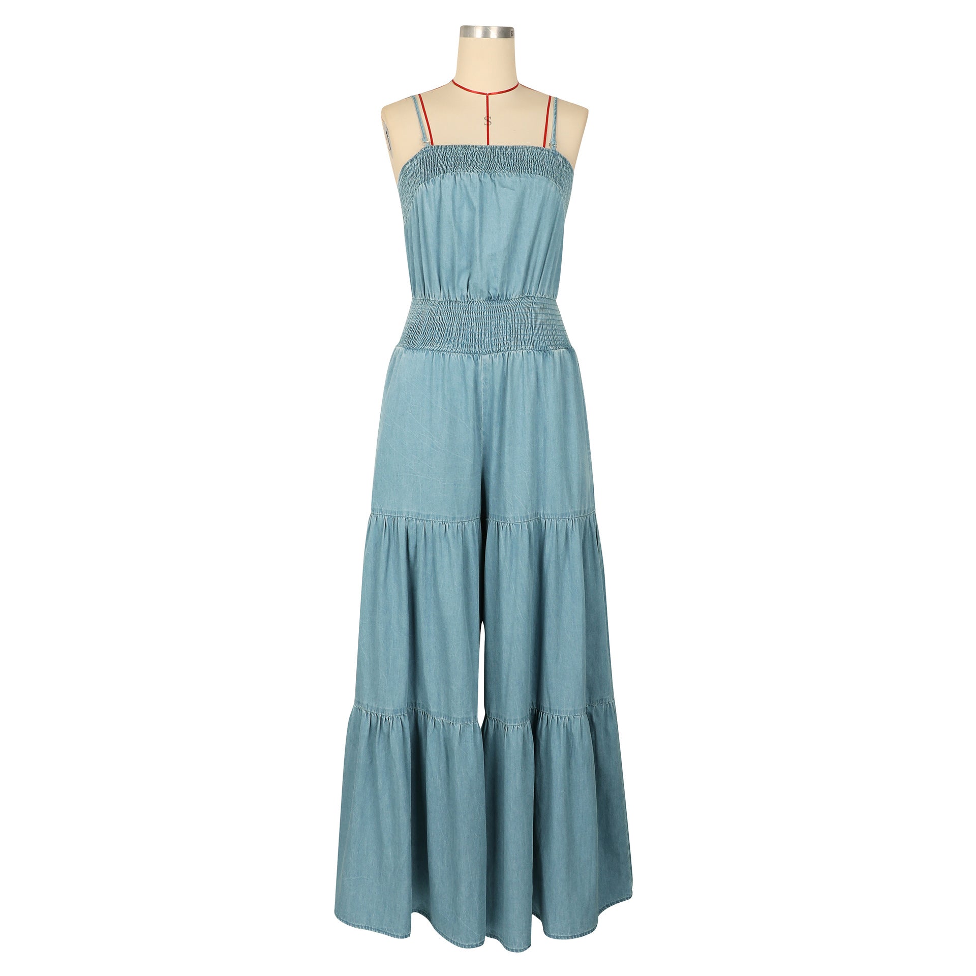 Women Denim Solid Strapless Sleeveless Wide-Leg Jumpsuit 6