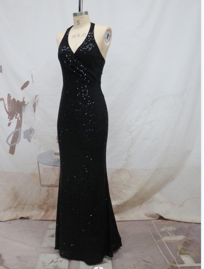 Women sequined sleeveless Halter Neck V-neck Formal Party evening dress 10
