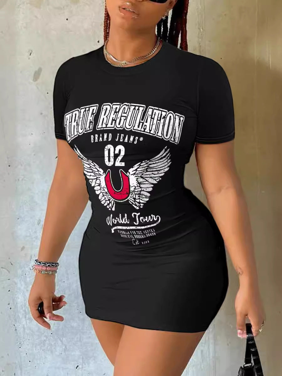 Women's Casual Street Letter Print Round Neck Short Sleeve Mini Dress 5