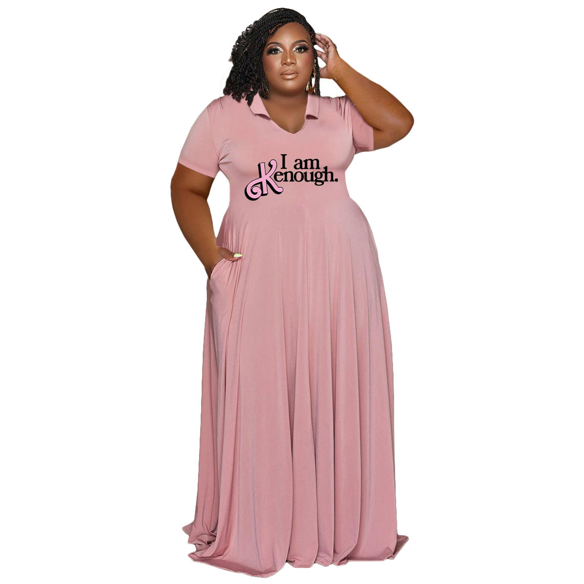 Casual Fashion Turndown Collar Solid Color Women's Plus Size Dress 9