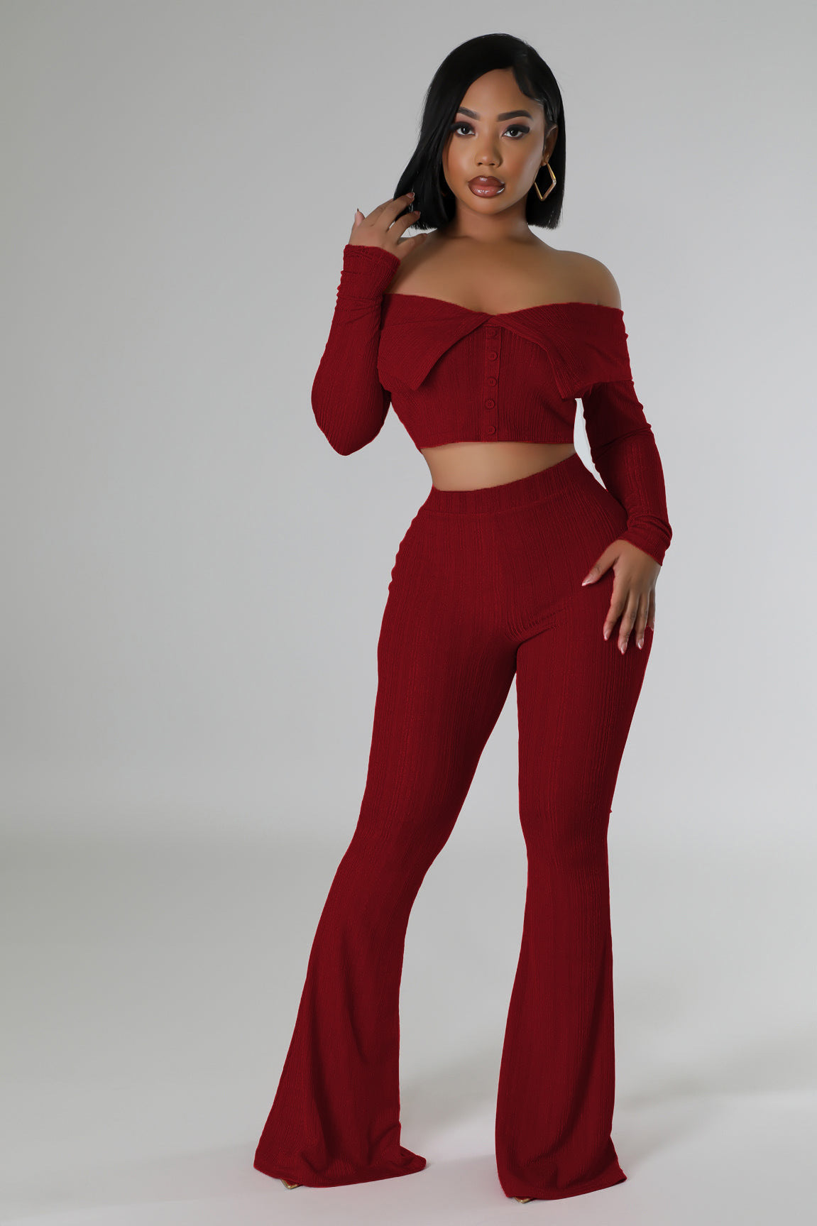 Women Solid Off-Shoulder Top and Wide Leg Pants Two-Piece Set