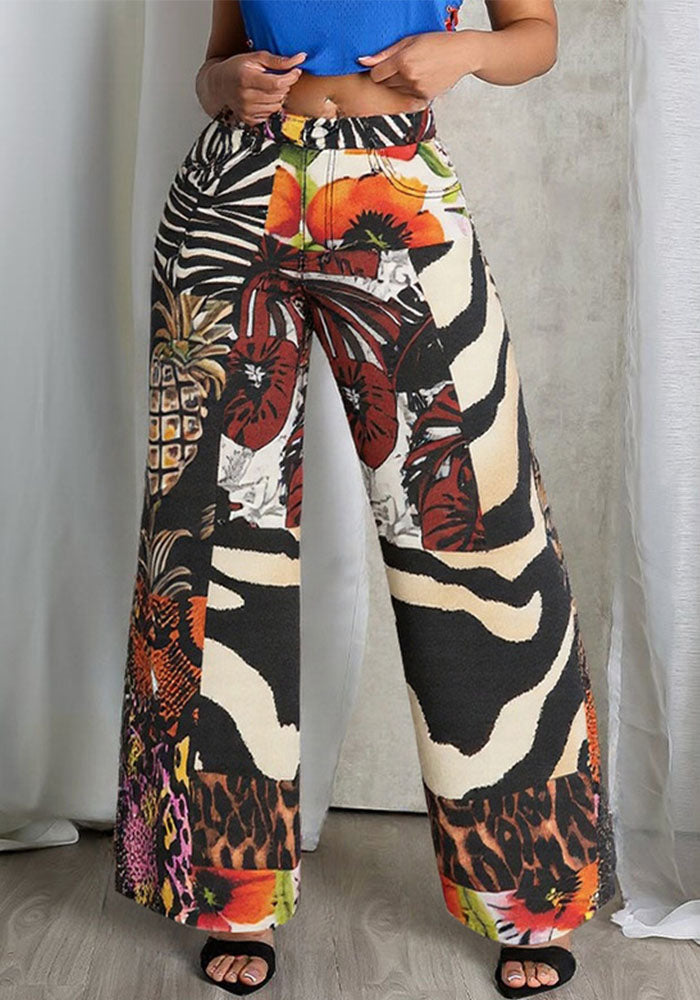 Women's Floral Leopard Print Cargo Loose Straight Trousers