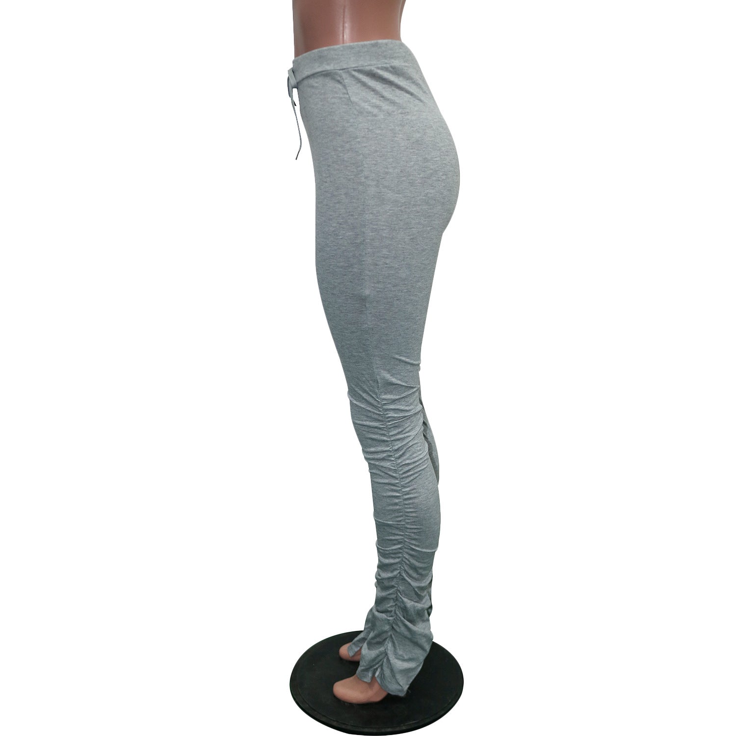 Women Casual Solid pleated slit Stacked Pants 4