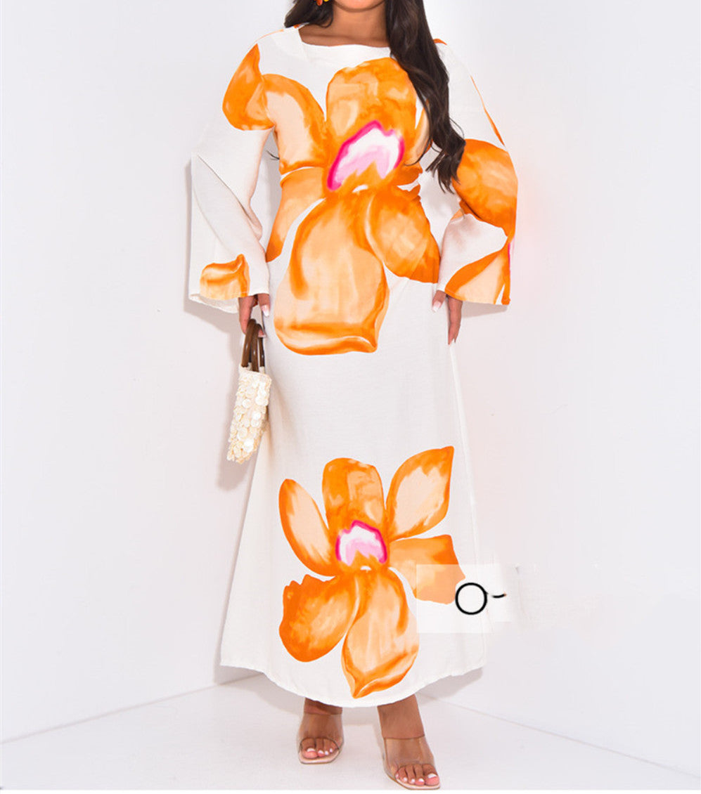 Autumn/Winter Loose Long Sleeve Printed Long Dress 3