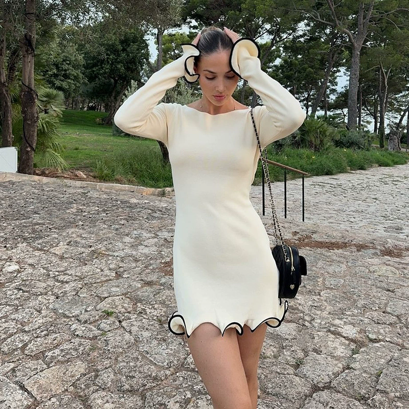 Autumn Chic Ruffled A-Line Long Sleeve Women Knitting Dress 14