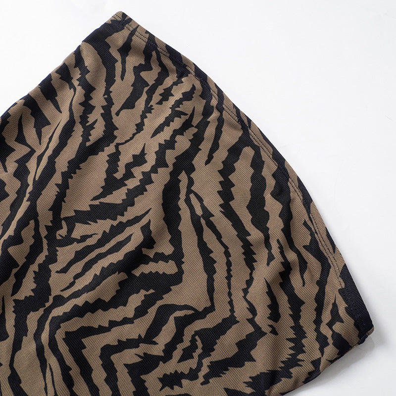 Women's Summer Sexy Strapless Tiger Print Slit Slim Long Dress 10