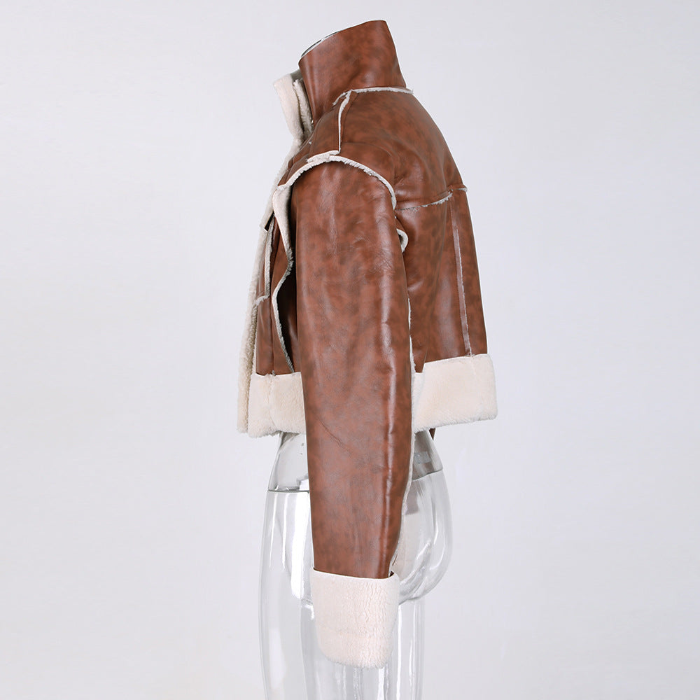 Winter Color Matching Lambswool Fur Trend Coat 6