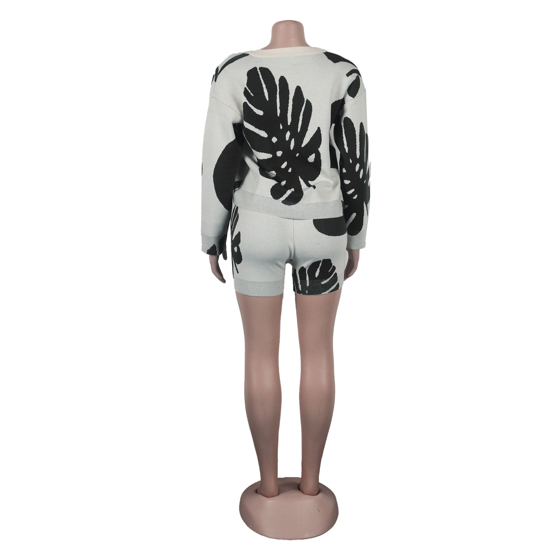 Sexy Leaf V-Neck Pullover Long-Sleeved Sweater Two-Piece Set 42