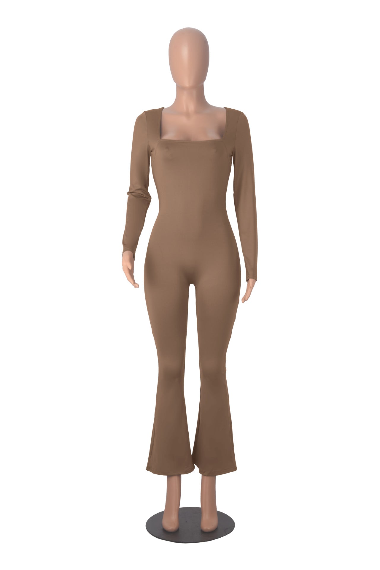 Women's Long Sleeve Square Neck High Stretch Slim Tight Fitting Jumpsuit 19