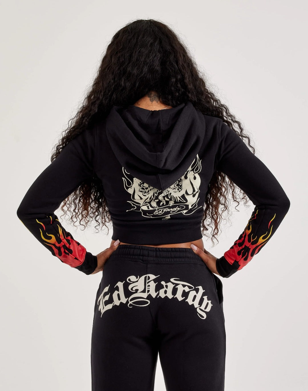 Women Printed Cropped Hoodies and Sweatpants Two-Piece Set 9