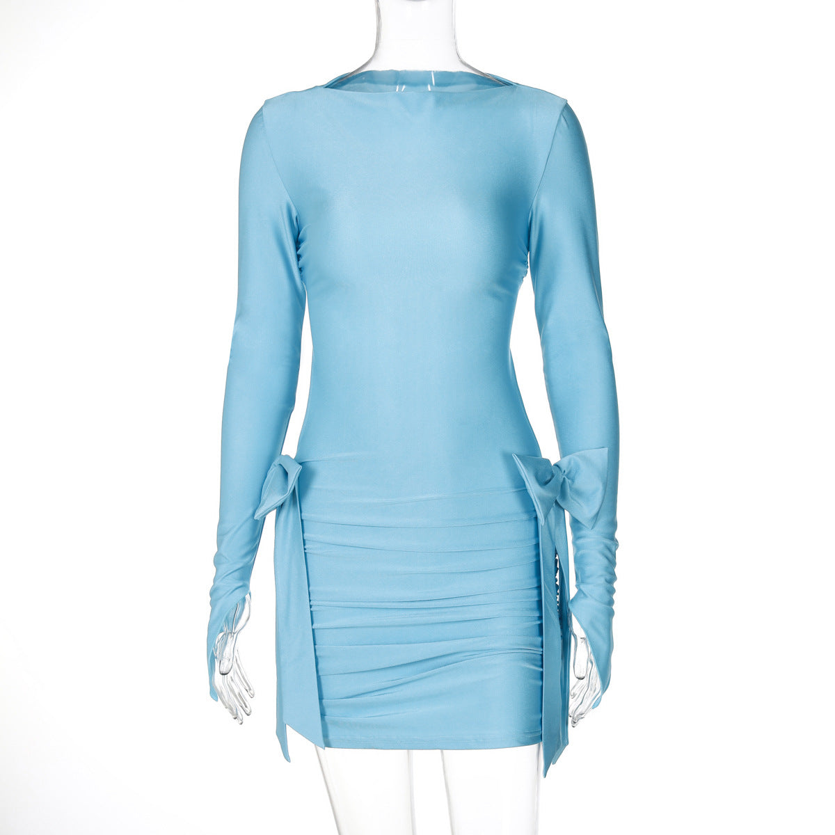 Women's autumn fashion back hollow bow slim Bodycon Dress 7