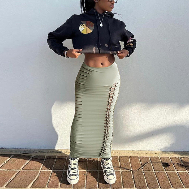 Hollow Crop Short Vest Bodycon Half-Length Skirt Suit Holidays Style Hand-Knitted Women's Tight Fitting Solid Color Two-Piece Set 4