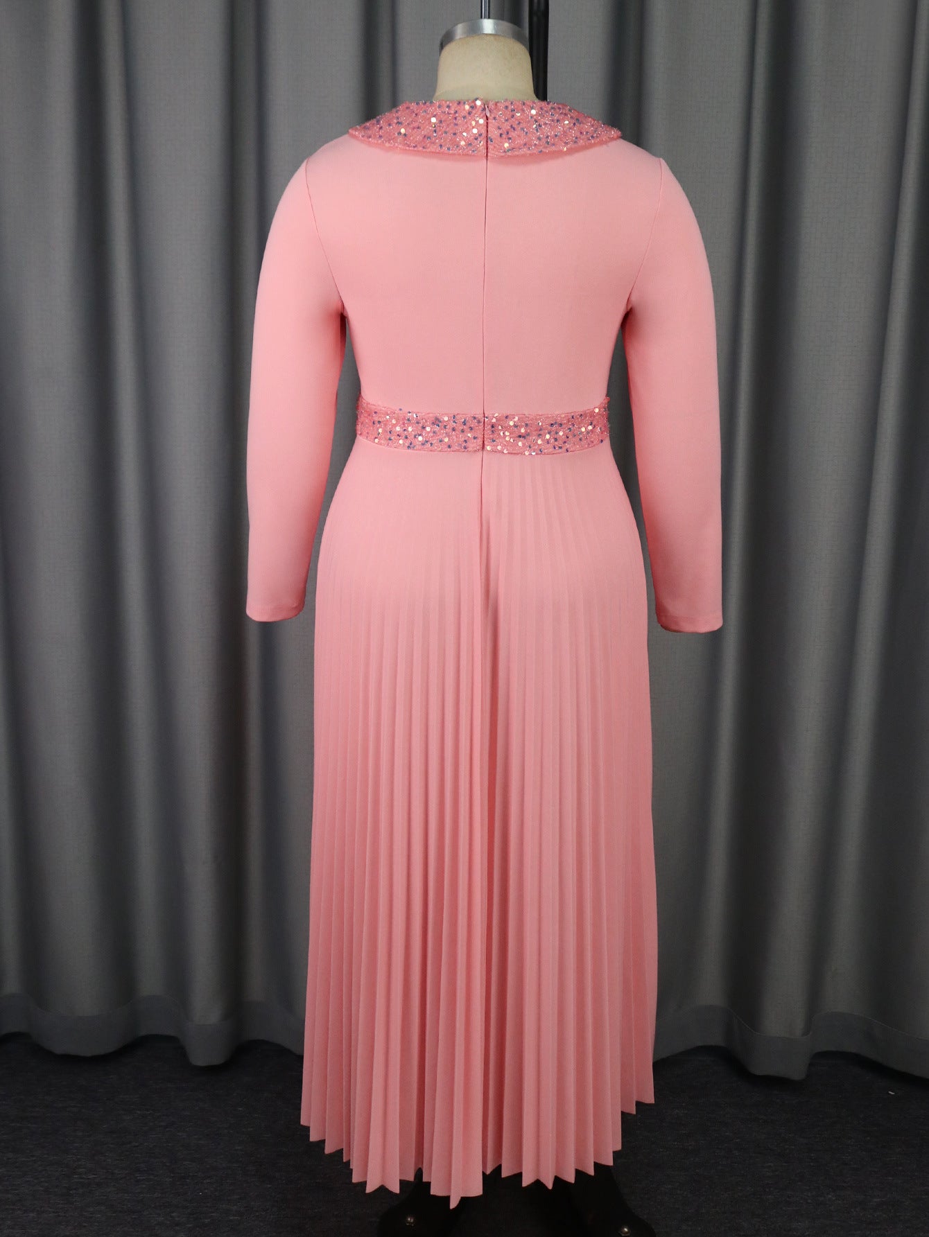 Women pink sequined v-neck pleated party dress 10