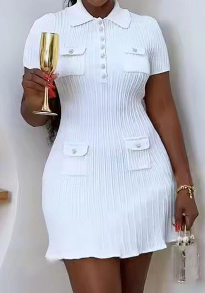 Women French spring Summer Turndown Collar knitting dress